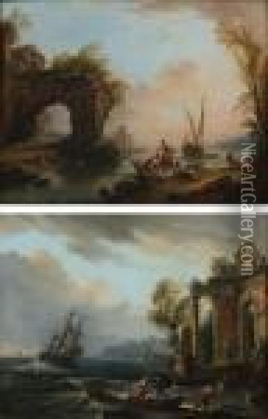Scenes De Port Mediterraneen Deux Oil Painting - Jean-Baptiste Lallemand