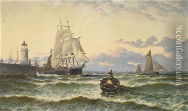 Congested Waters At The Harbor Mouth Oil Painting - Thomas Rose Miles