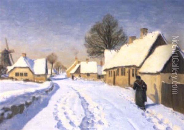 Vinterdag I Landsbyen Oil Painting - Hans Andersen Brendekilde