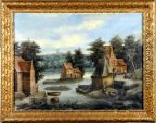 Village Au Bord De L' Eau. Oil Painting - Frans Wouters