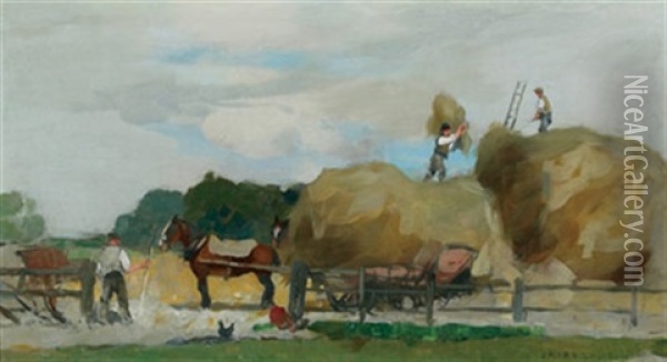 Harvesting Oil Painting - James Kerr-Lawson