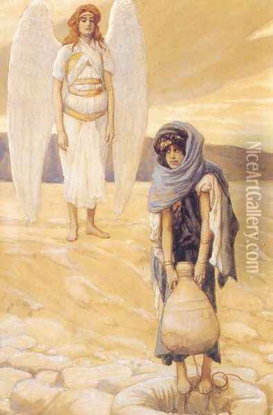 Hagar and the Angel in the Desert 1896-1900 Oil Painting - James Jacques Joseph Tissot