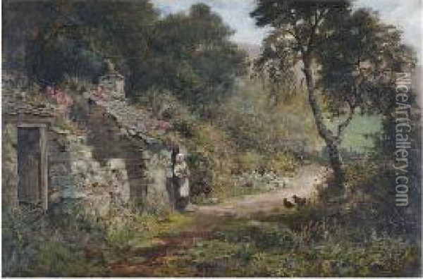 Cottages At Aber, Carnarvonshire Oil Painting - Alfred Feyen Perrin