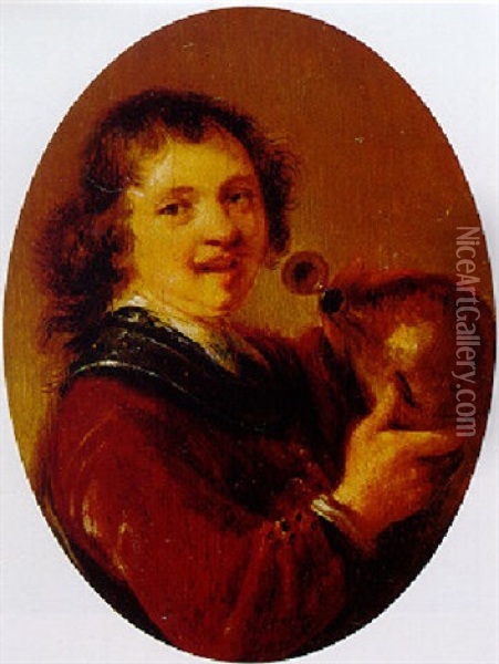 Portrait Of A Man Holding A Jug Oil Painting - Anthonie Palamedesz