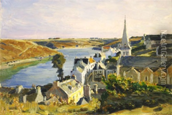 Village Breton Bord De Riviere Oil Painting - Andre Eugene Dauchez