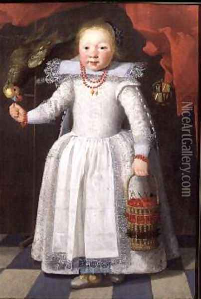 Little girl with a parrot, 1625 Oil Painting - Cornelis De Vos