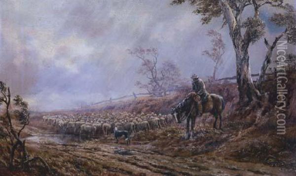 Droving Sheep Oil Painting - James Alfred Turner