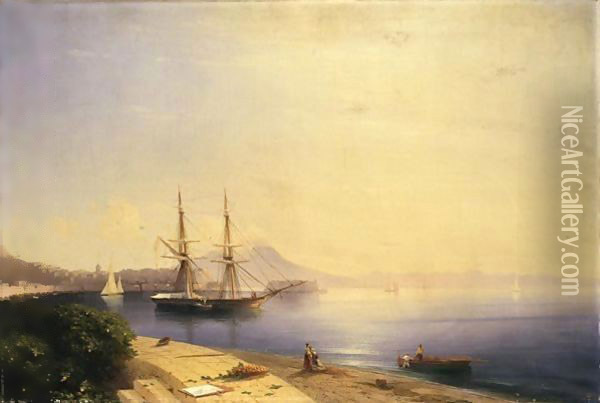 Ship Moored In The Bay Of Naples Oil Painting - Ivan Konstantinovich Aivazovsky