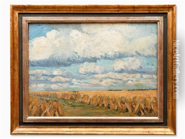 Grain Stacks Under Broad Sky Oil Painting - Carl Joerres