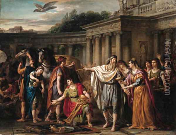 Priam leaving to beg Achilles for Hector's body Oil Painting - Joseph-Marie Vien