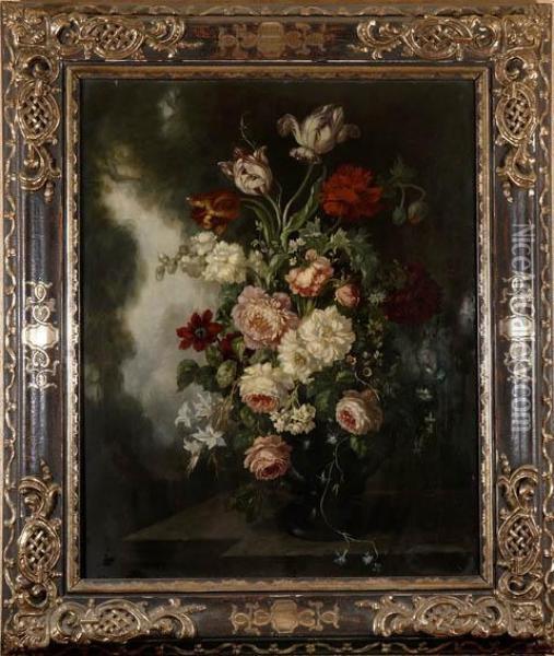 Bouquet De Tulipes, Pivoines Et Pavots Oil Painting - J. Burger