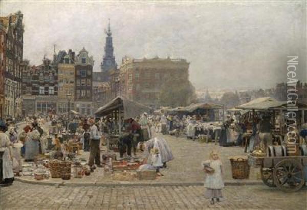 Market In Amsterdam Oil Painting - Hans Herrmann