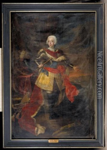 Portrait Of King Frederick V Of Denmark Oil Painting - Johann Salomon Wahl