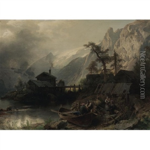 Norwegian Fishermen Oil Painting - Hermann Herzog