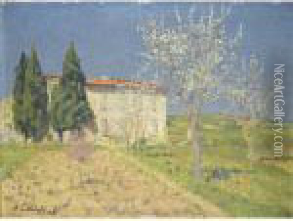 Maison Du Relai, Les Amandiers Oil Painting - Achille Lauge