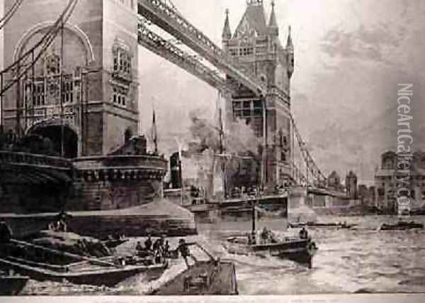 The Tower Bridge, to be Erected Over the Thames: Foundation Stone Laid by the Prince of Wales on Monday Last, from The Illustrated London News, 26th June 1886 Oil Painting - Overend, William Heysham