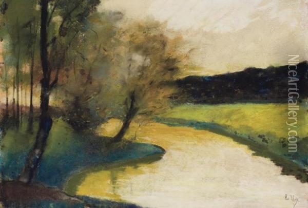 Herbstliche Bachlandschaft Im Abendlicht Oil Painting - Lesser Ury