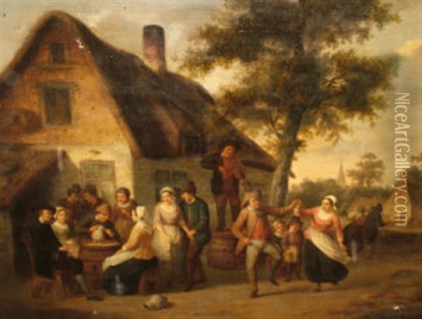 Villagers Making Merry By A Tavern Oil Painting - Camille Vennemann