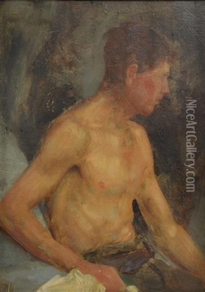 Study Of Young Man On The Beach (2 Works) Oil Painting - Henry Scott Tuke