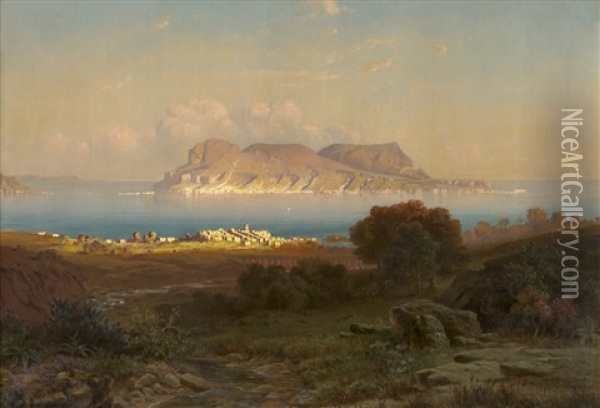 Ansicht Der Bucht Und Des Felsens Von Gibraltar Oil Painting - Ernst Karl Georg Zimmermann