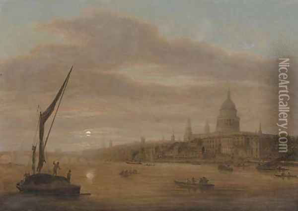 St. Paul's Cathedral from the Thames, early evening Oil Painting - Daniel Turner