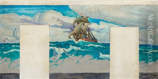 Study For The Coming Of The Mayflower Oil Painting - N.C. Wyeth