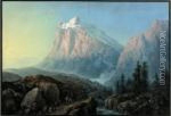 Paesaggio Alpino Con Figure Oil Painting - Ludwig Bleuler