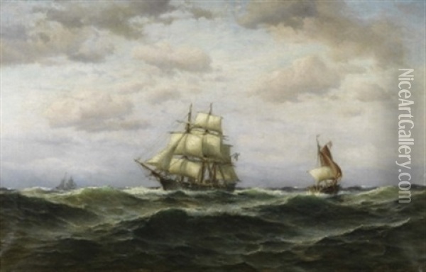 Vollschiff Unter Deutscher Flagge Auf See Oil Painting - Franz Johann (Wilhelm) Huenten