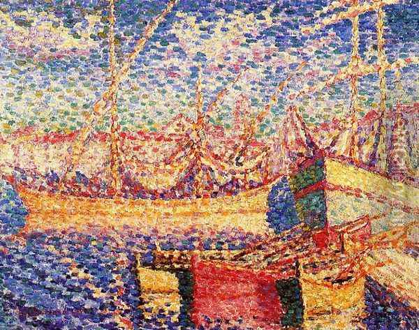 Boats in the Port of St. Tropez Oil Painting - Henri Edmond Cross