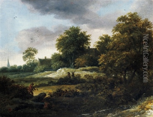 Waldlandschaft Mit Einem Holzfaller Und Jagern Oil Painting - Cornelis Hendriksz Vroom
