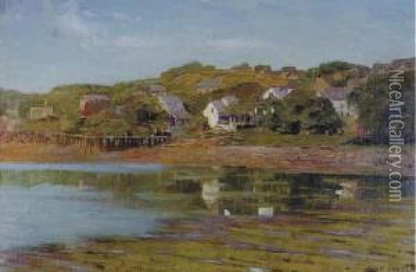 Houses By A River Oil Painting - John Franklin Stacey