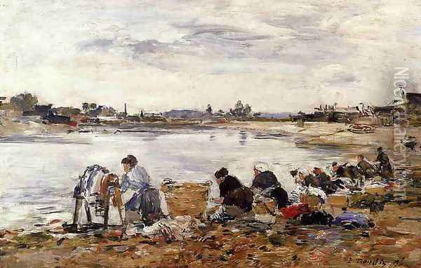 Laundresses on the Banks of the Touques IV Oil Painting - Eugene Boudin