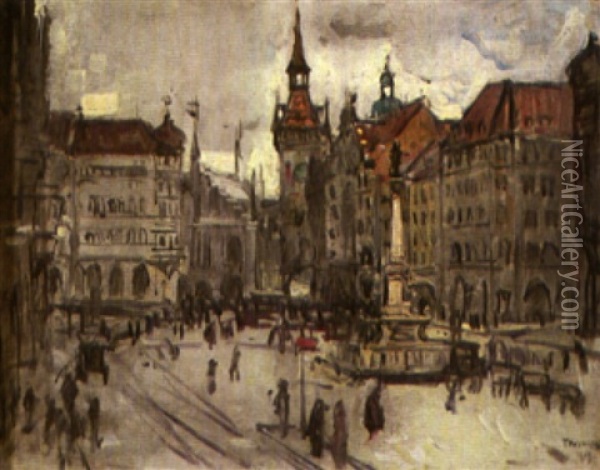 Der Marienplatz In Munchen Oil Painting - Theodor Hummel