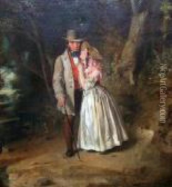 Courting Couple On A Woodland Path Oil Painting - William Powell Frith