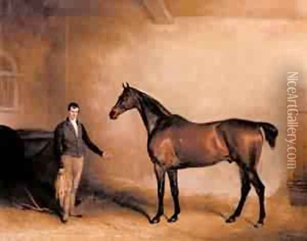 Mr C N Hoggs Claxton And A Groom In A Stable Oil Painting - John Faulkner