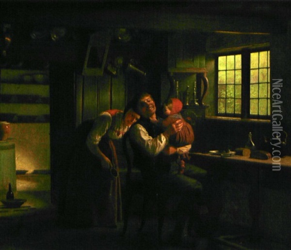 Jeu En Famille Oil Painting - Johann Julius Exner