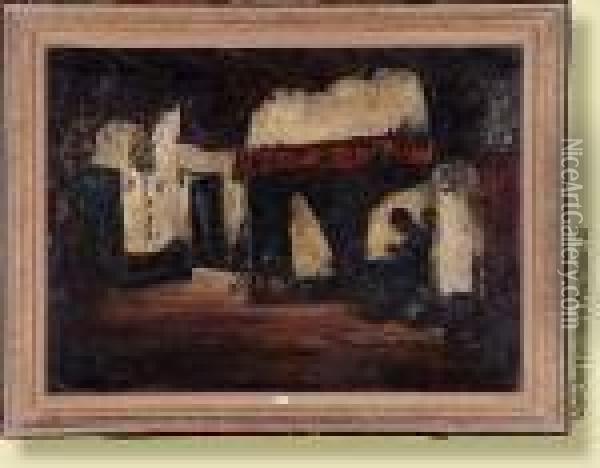 Jeune Fille Tricotant Devantl'atre Oil Painting - Armand Jamar