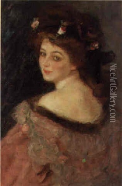 Portrait Of An Elegant Beauty Oil Painting - Albert De Belleroche