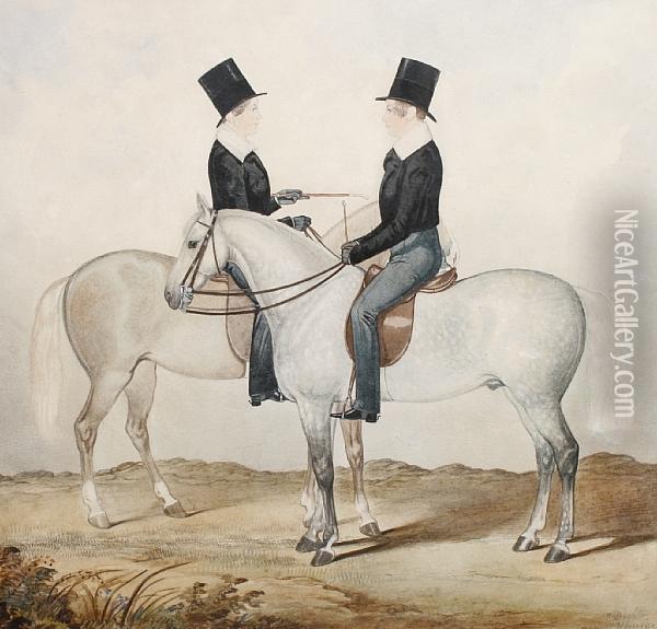 Henry Lygon On 'firefly Journey' And Hisbrother Frederick Lygon On 'champion Journey' Oil Painting - Richard Dighton