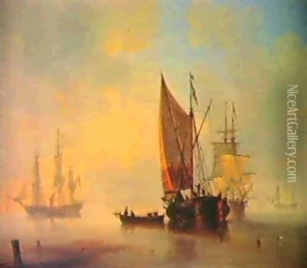 Shipping At Anchor Oil Painting - John Wilson Carmichael