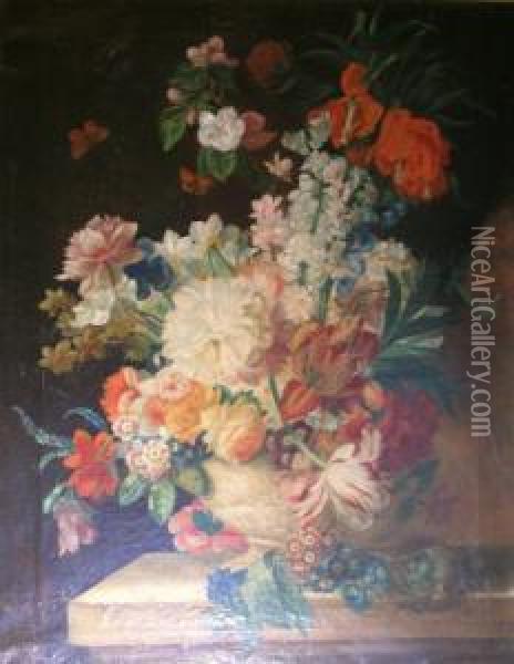 Spring Flowers In An Urn On A Stone Ledge Oil Painting - Pieter Casteels
