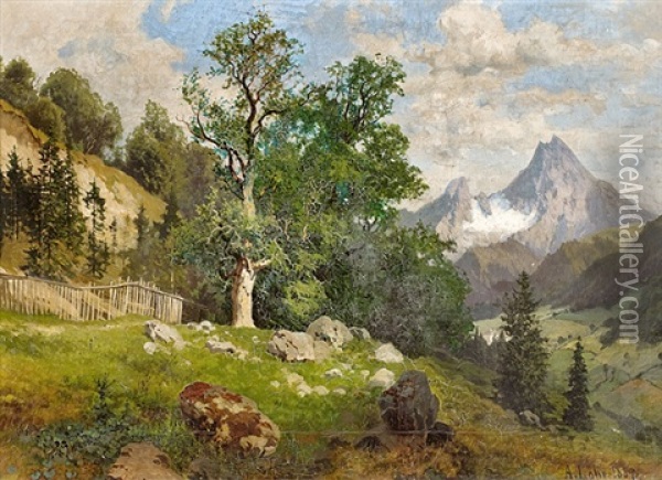 Gebirgslandschaft Oil Painting - August Loehr
