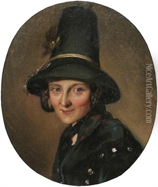 Madchen Mit Grunem Trachtenhut Oil Painting - Johann Baptist Reiter