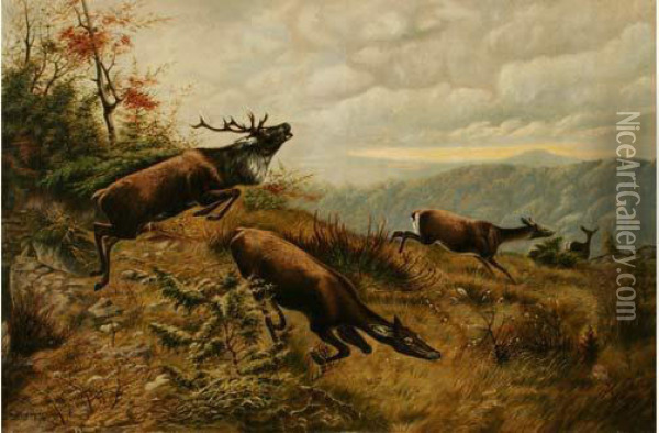Cerf Et Biches Oil Painting - Georges Philibert Charles Marionez