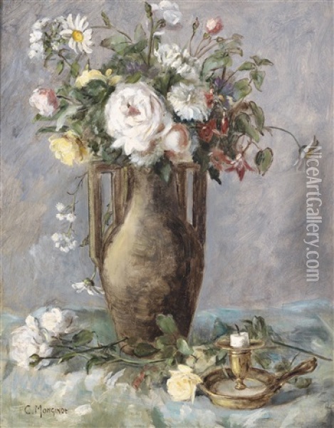 Blumenstuck Mit Kerzenhalter Oil Painting - Charles Monginot