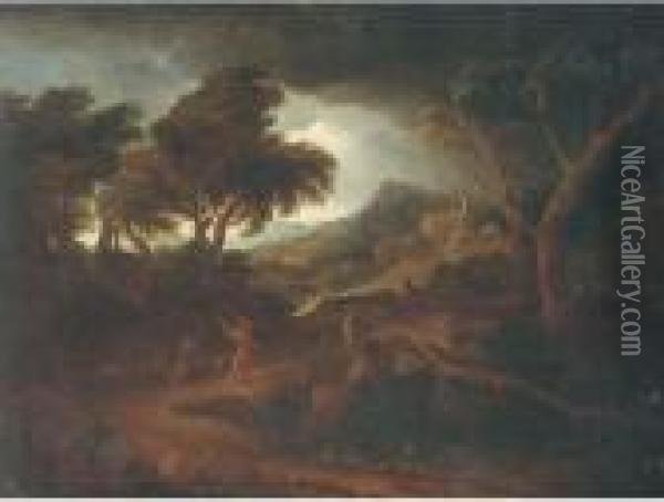 Figures In An Arcadian Landscape Oil Painting - Edmund Gill