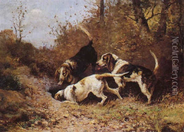 Trois Chiens Au Terrier Oil Painting - Olivier de Penne