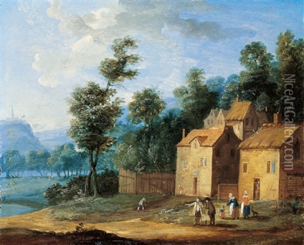 Landschaft Mit Gehoft Und Figuren Oil Painting - Jan Frans van Bredael the Elder