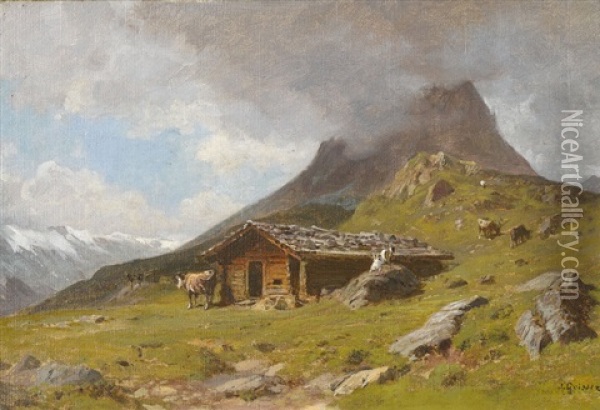 Sennhutte Auf Der Furna Der Riederalp (wallis) Oil Painting - Johann-Joseph Geisser