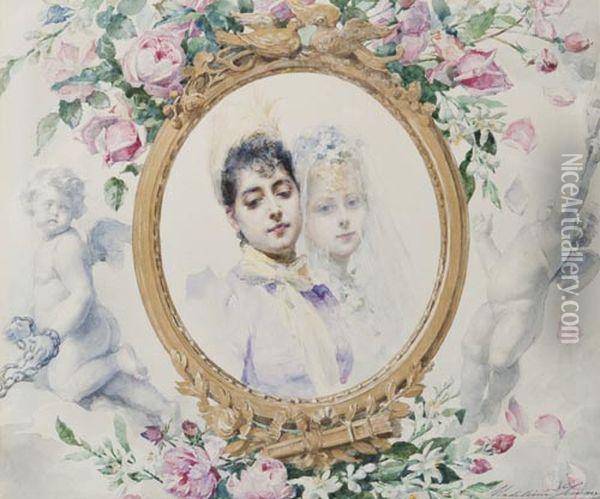 Etude Pour Le Frontispice De L'uvre De Marcel Proust : < Les Plaisirs Et Les Jours > Oil Painting - Madeleine Jeanne Lemaire